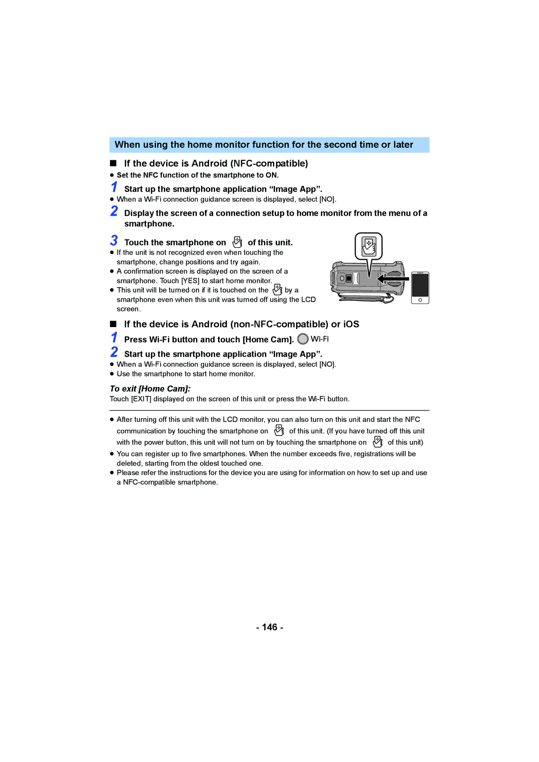 Panasonic HC-V750, HC-W850 owner manual If the device is Android non-NFC-compatible or iOS, 146 