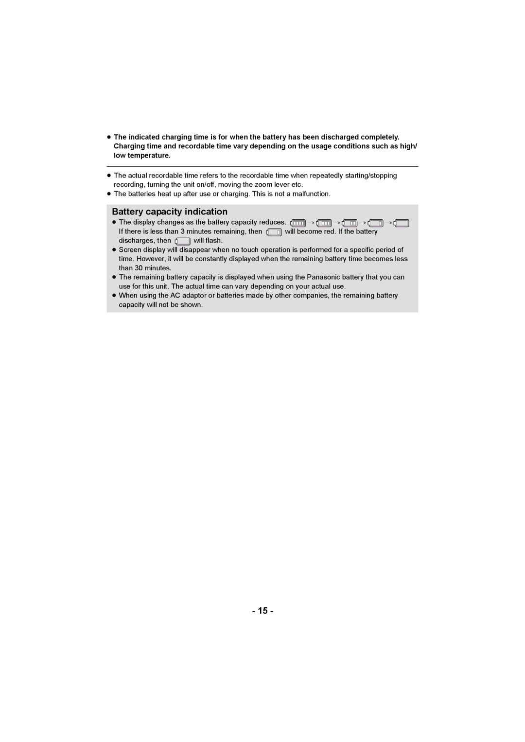 Panasonic HC-W850, HC-V750 owner manual Battery capacity indication 