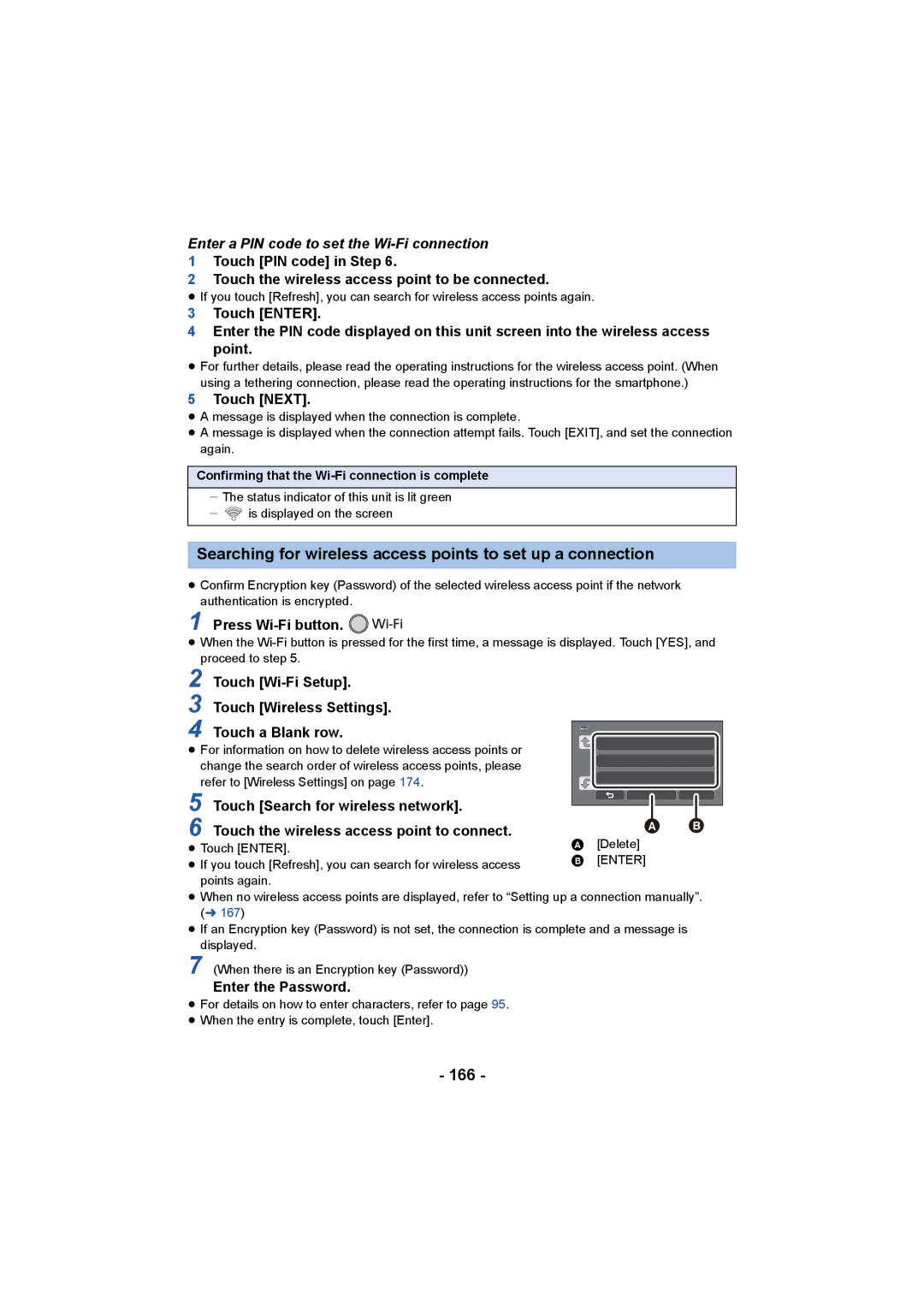 Panasonic HC-V750, HC-W850 owner manual Searching for wireless access points to set up a connection, 166 