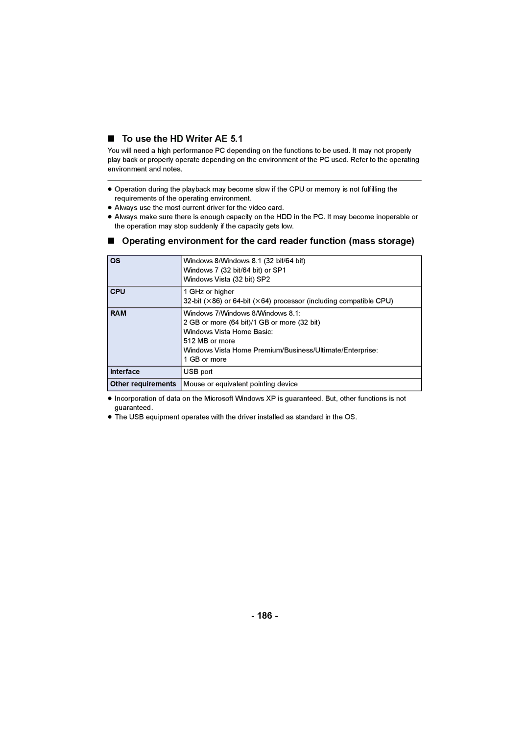 Panasonic HC-V750, HC-W850 owner manual To use the HD Writer AE, 186 