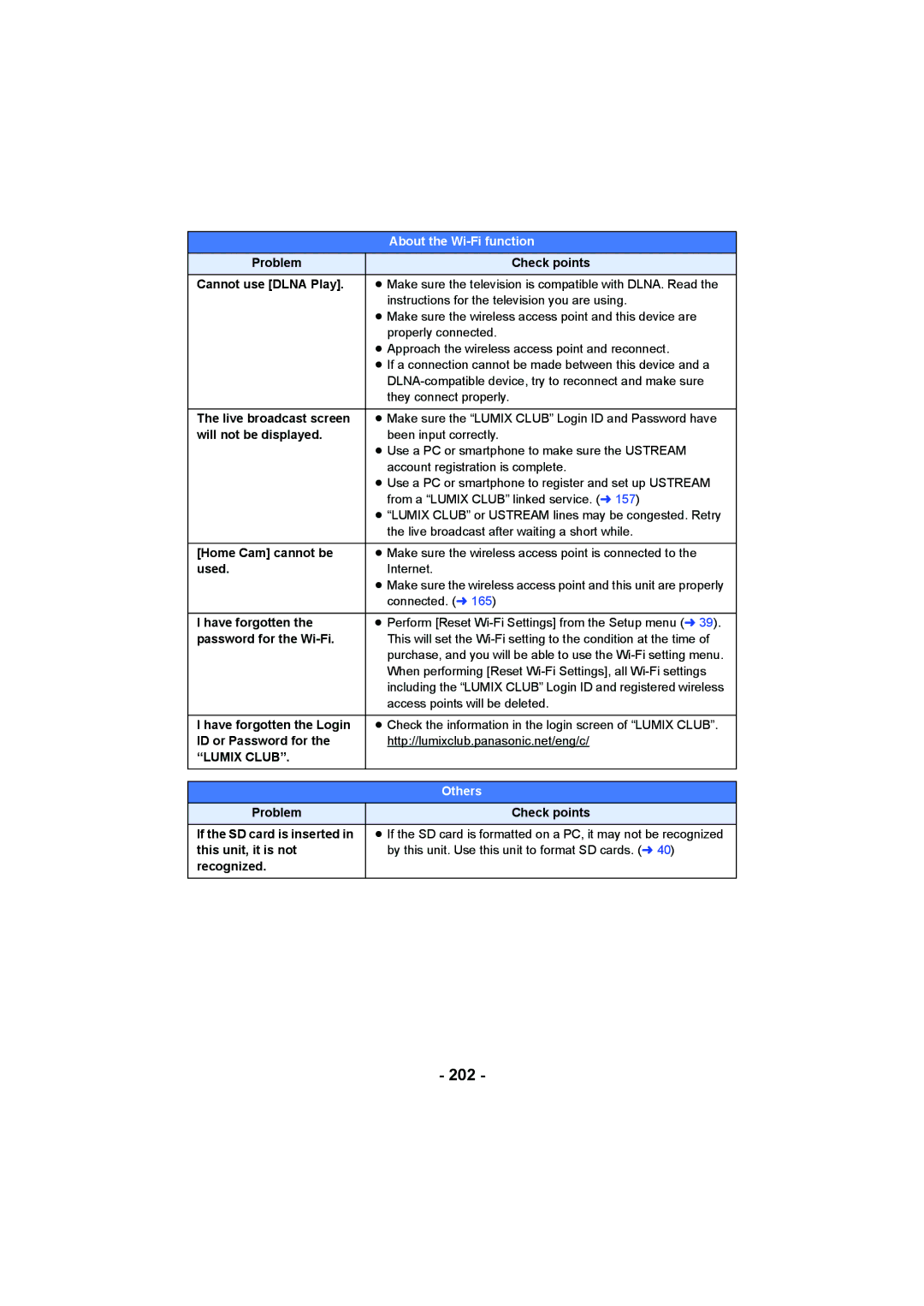 Panasonic HC-V750, HC-W850 owner manual 202, About the Wi-Fi function, Lumix Club, Others 