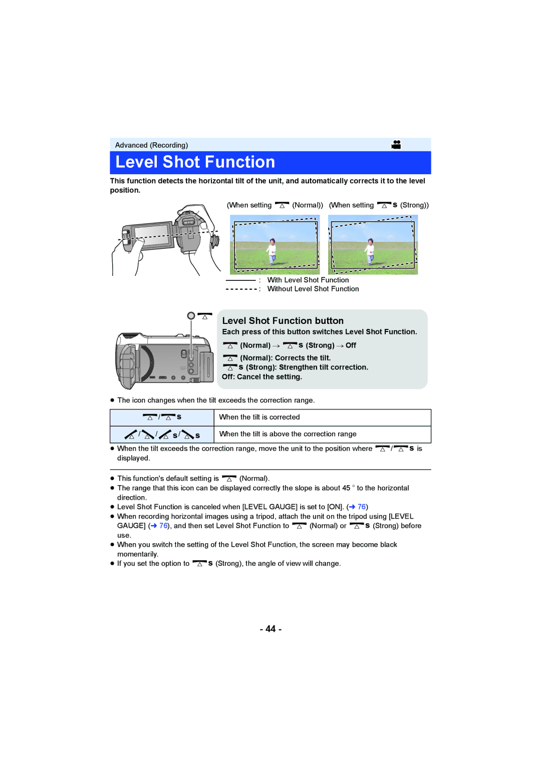 Panasonic HC-V750, HC-W850 owner manual Level Shot Function button 