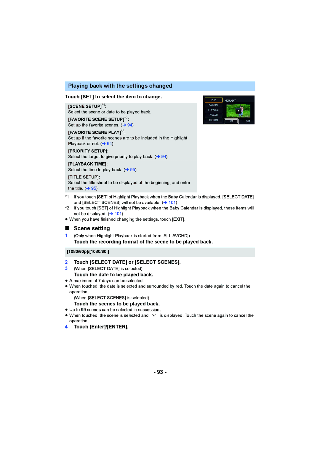 Panasonic HC-W850, HC-V750 owner manual Playing back with the settings changed, Scene setting 