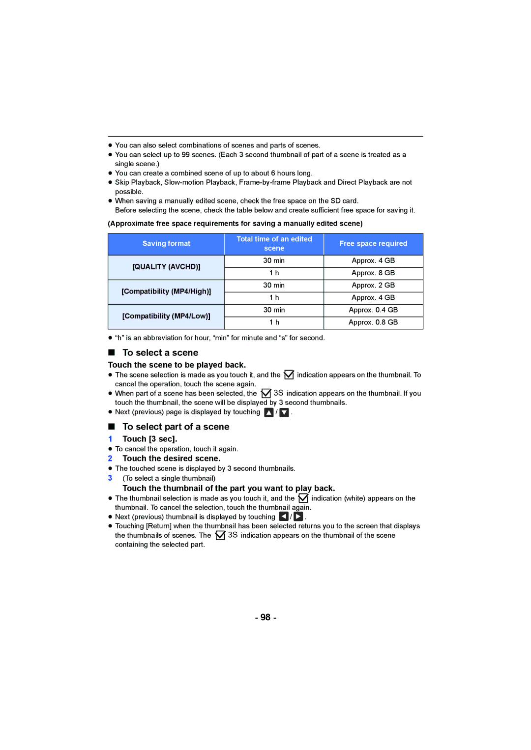 Panasonic HC-V750, HC-W850 owner manual To select a scene, To select part of a scene 