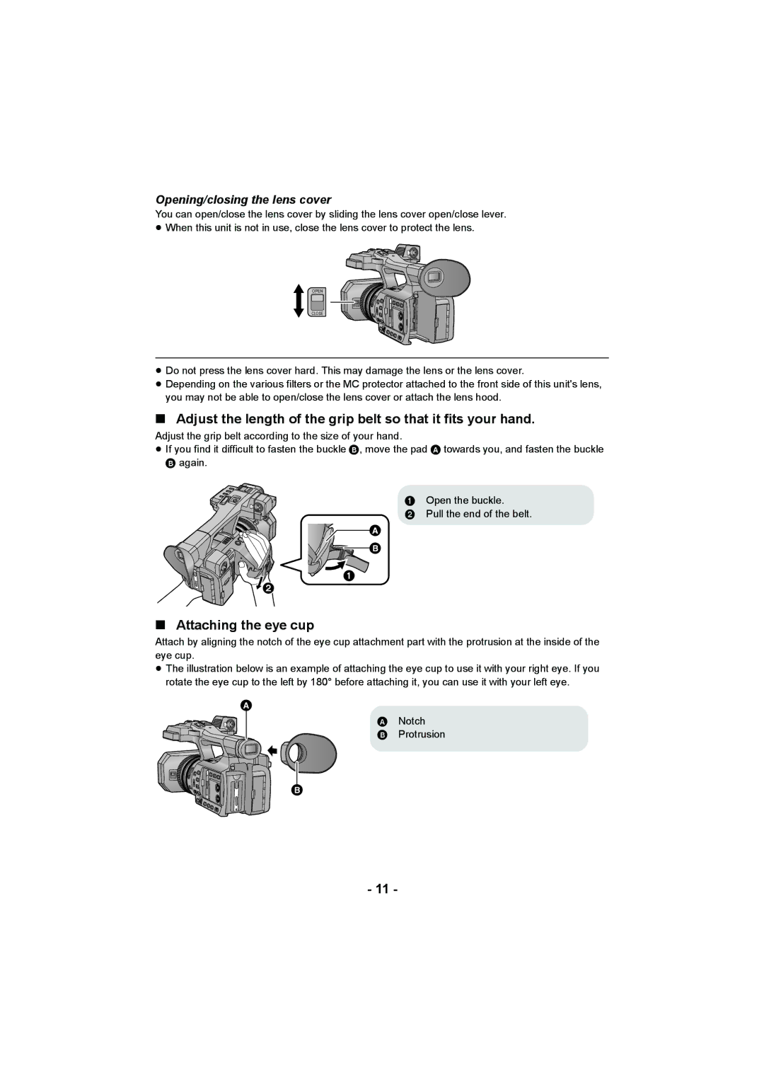 Panasonic HC-X1000 owner manual Attaching the eye cup, Opening/closing the lens cover 