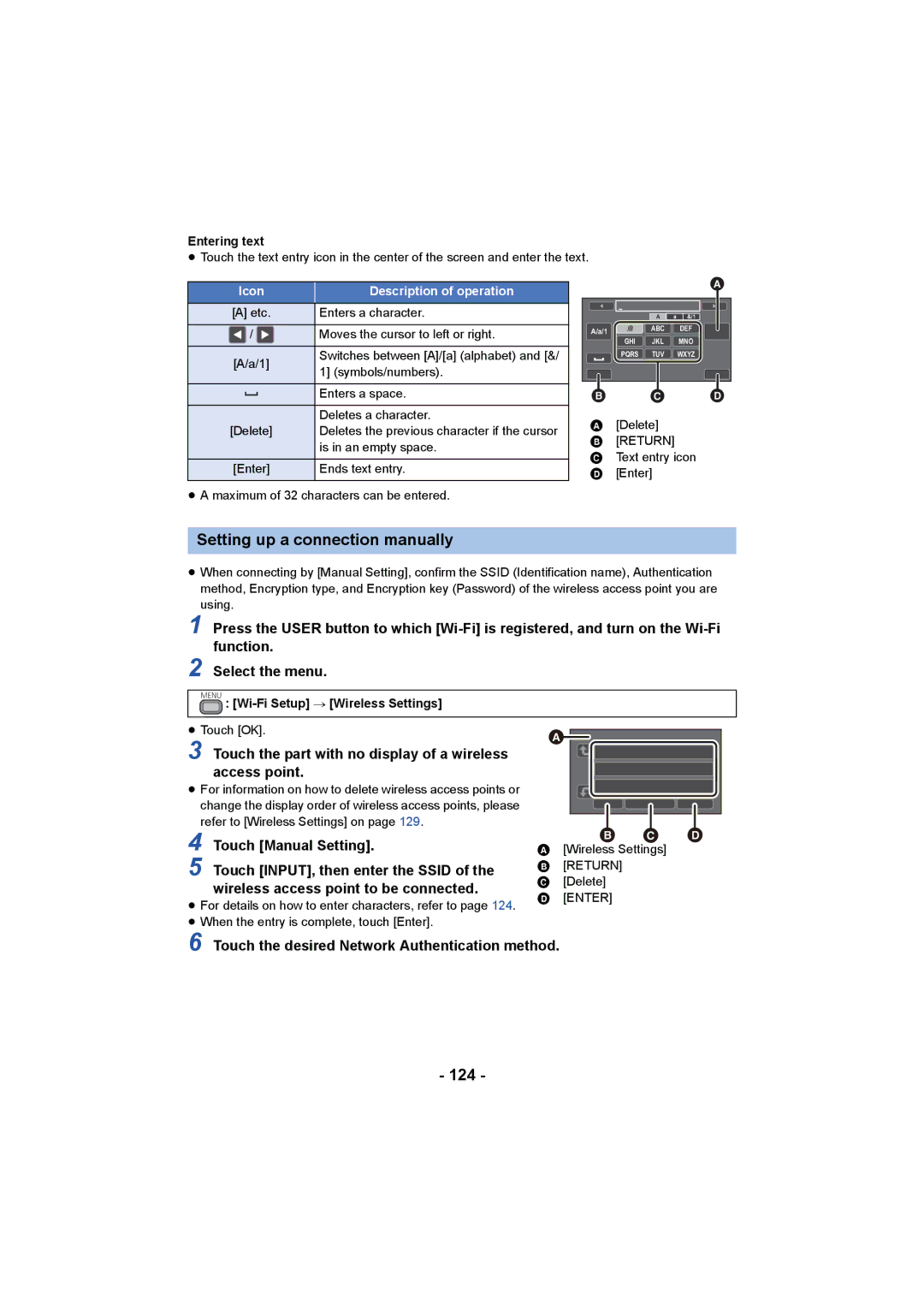 Panasonic HC-X1000 owner manual Setting up a connection manually, 124 