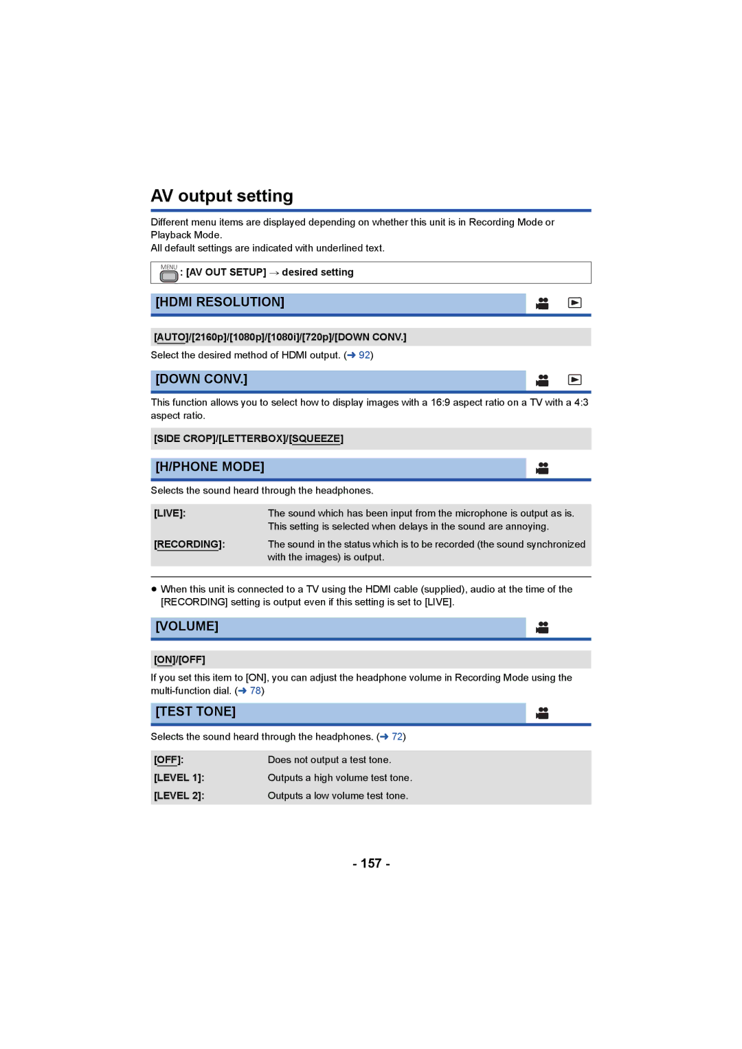 Panasonic HC-X1000 owner manual AV output setting 