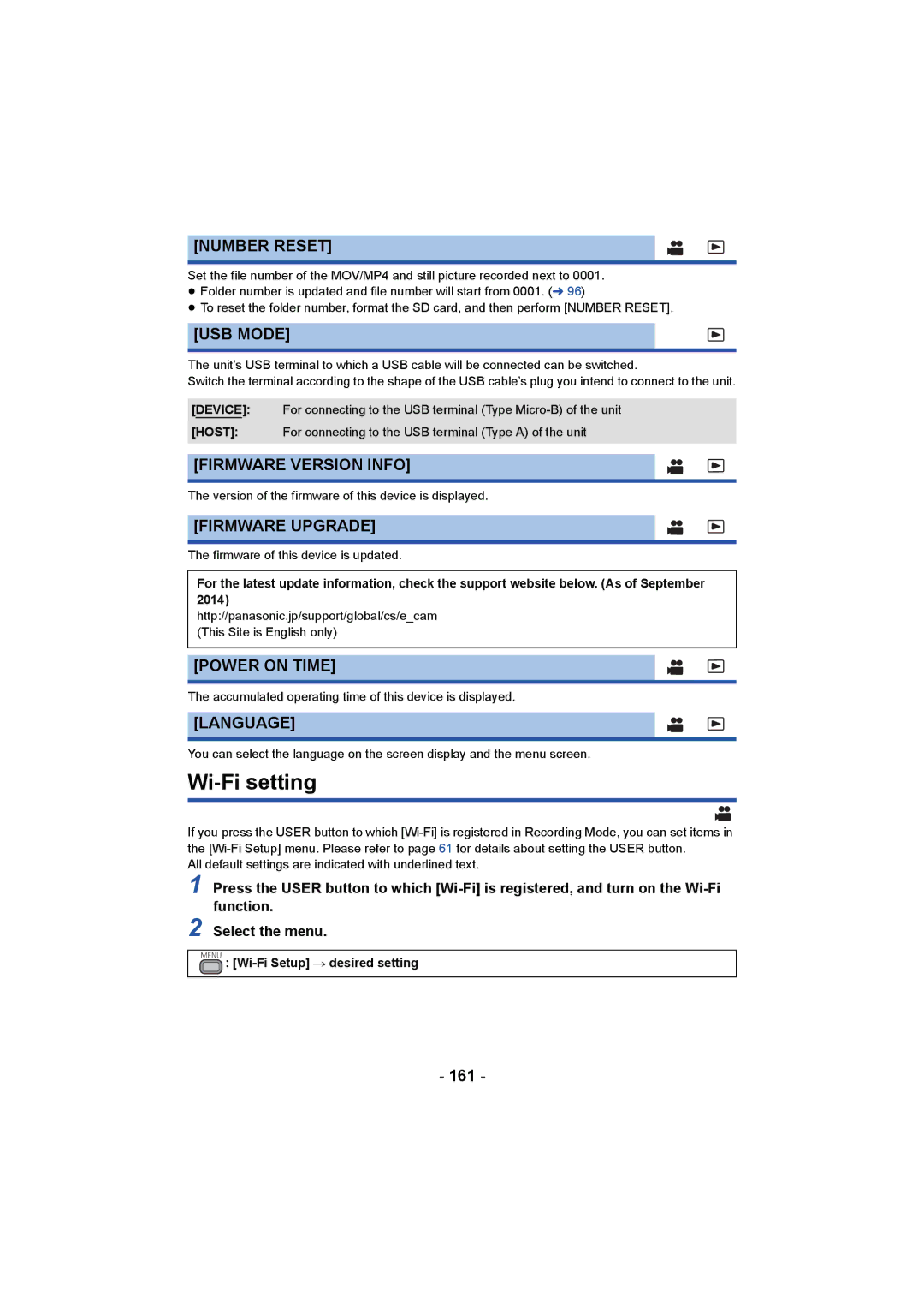 Panasonic HC-X1000 owner manual Wi-Fi setting 