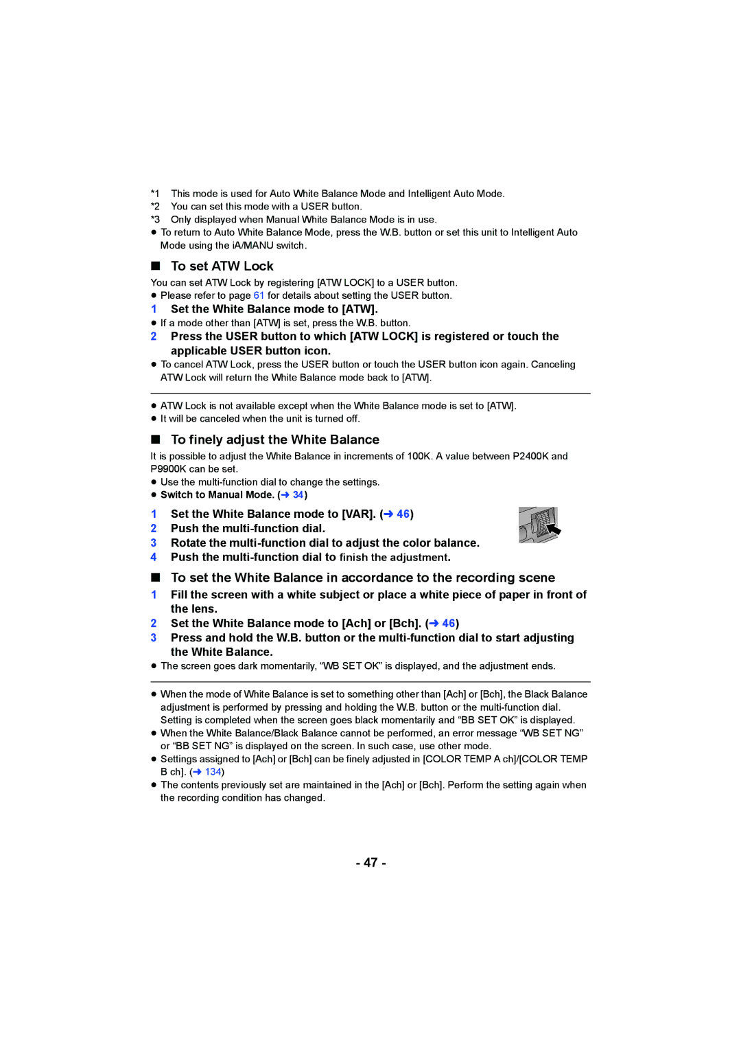 Panasonic HC-X1000 owner manual To set ATW Lock, To finely adjust the White Balance, Set the White Balance mode to ATW 