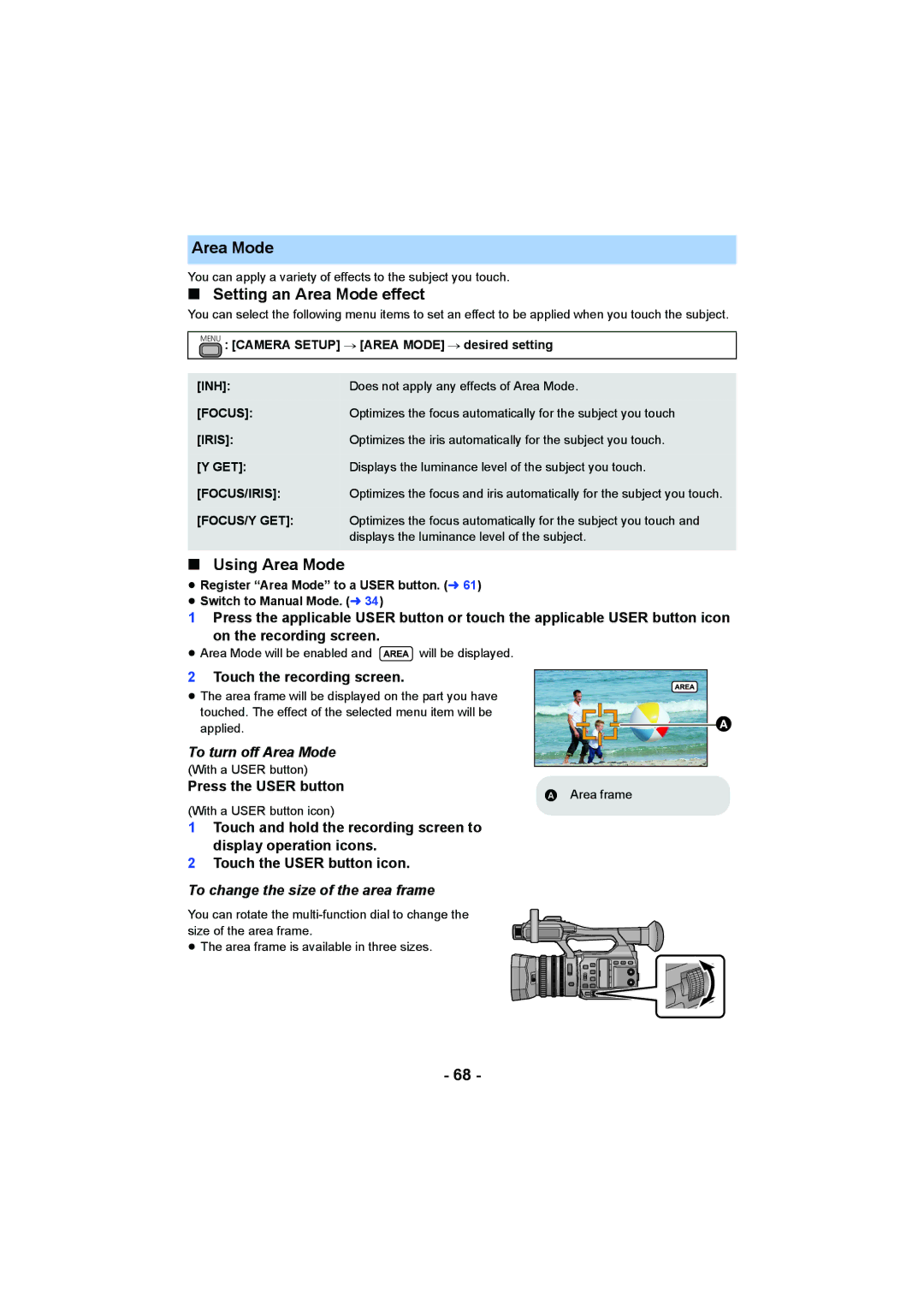 Panasonic HC-X1000 owner manual Setting an Area Mode effect, Using Area Mode 