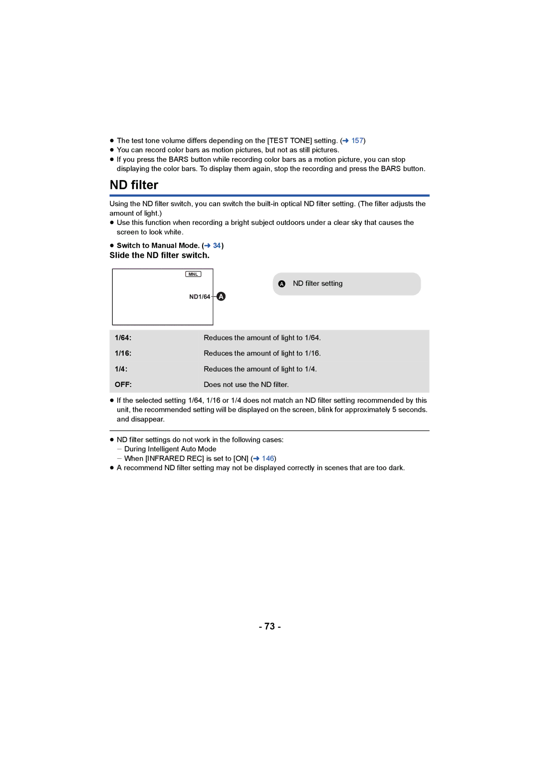 Panasonic HC-X1000 owner manual Slide the ND filter switch, Off 