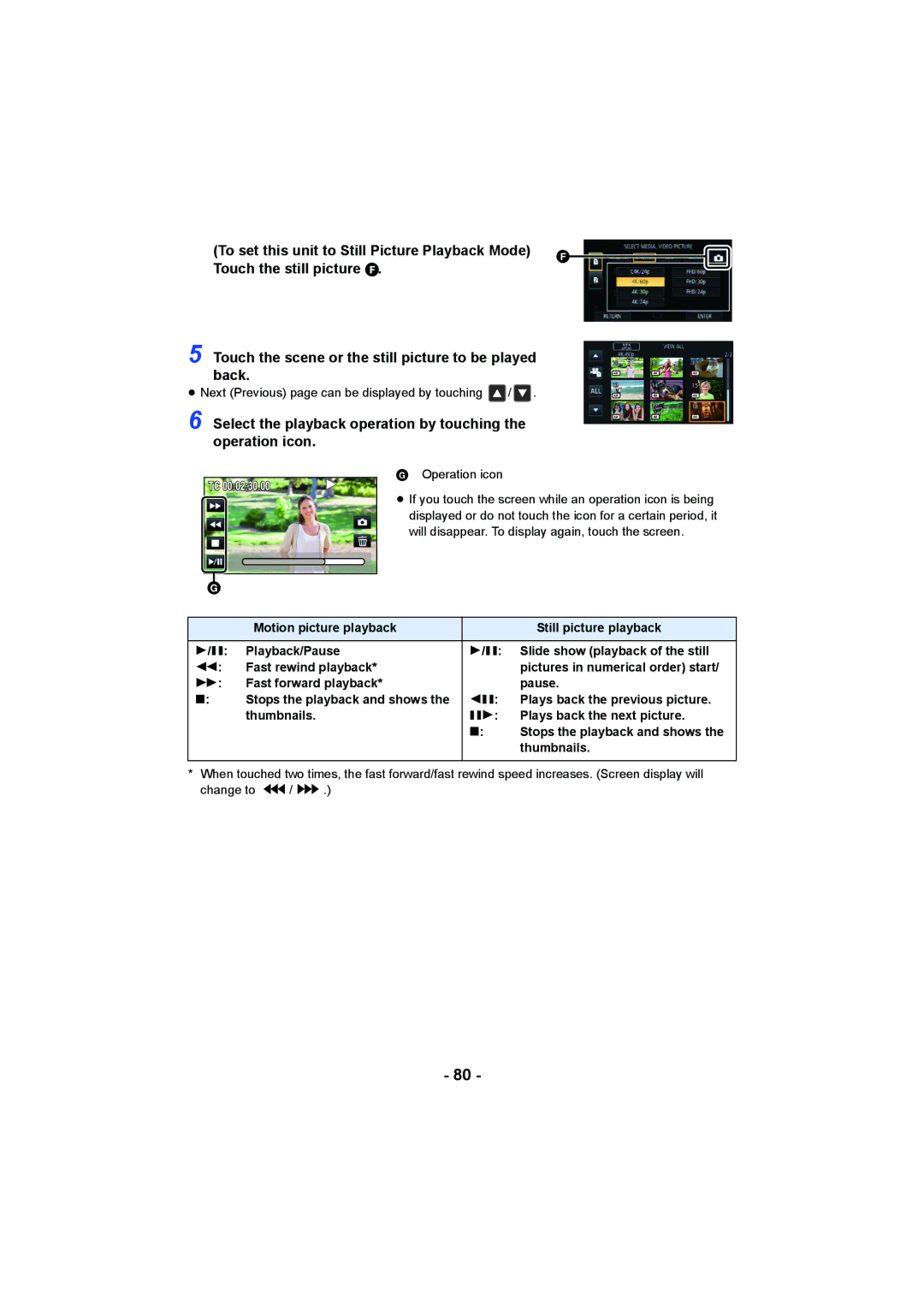 Panasonic HC-X1000 owner manual Select the playback operation by touching the operation icon 