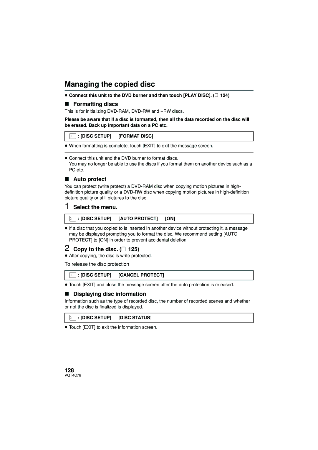 Panasonic HC-X900M owner manual Managing the copied disc 