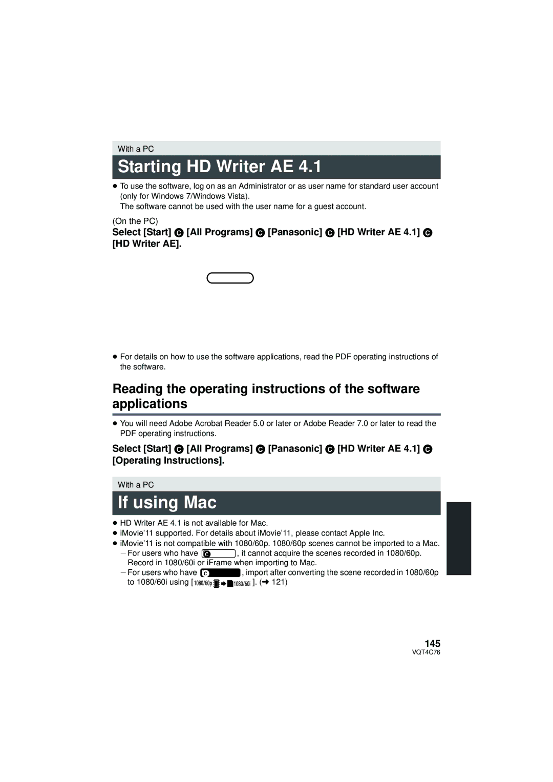 Panasonic HC-X900M owner manual Starting HD Writer AE, If using Mac, 145 