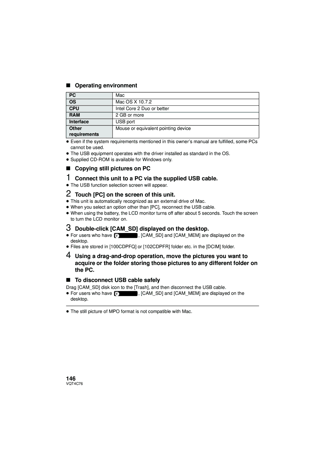 Panasonic HC-X900M owner manual Operating environment, Double-click Camsd displayed on the desktop, 146 