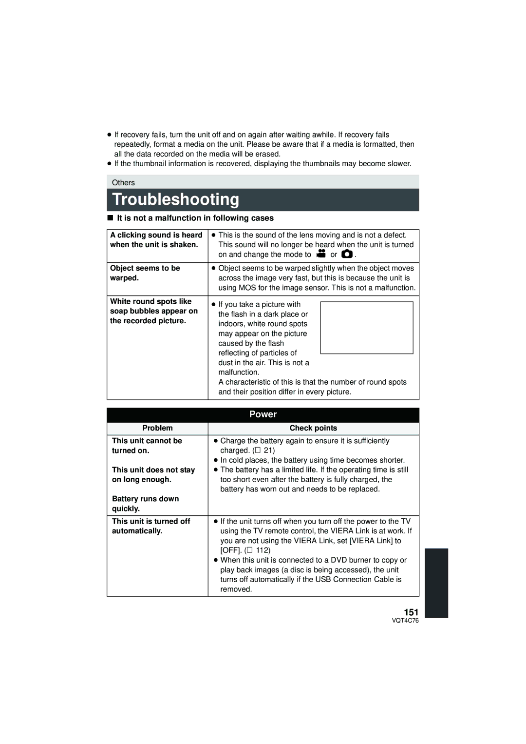 Panasonic HC-X900M owner manual Troubleshooting, It is not a malfunction in following cases, 151 