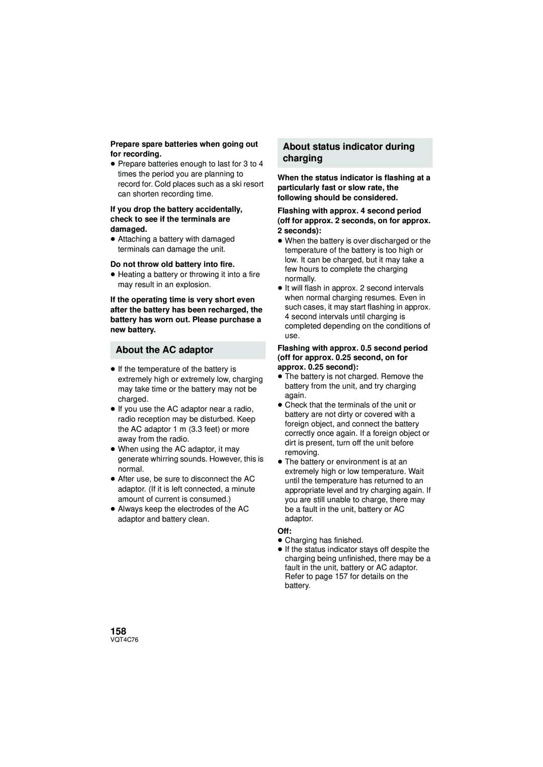 Panasonic HC-X900M owner manual About the AC adaptor, About status indicator during charging, 158 