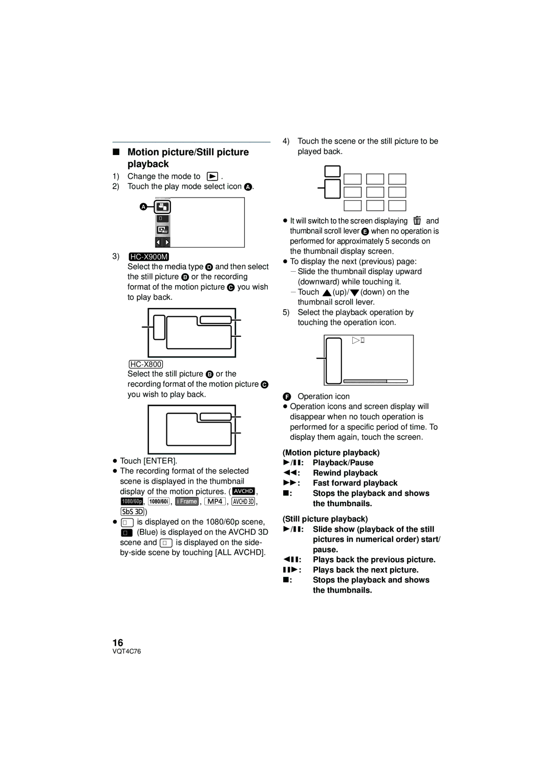 Panasonic HC-X900M owner manual Motion picture/Still picture Playback, Change the mode to Touch the play mode select icon a 