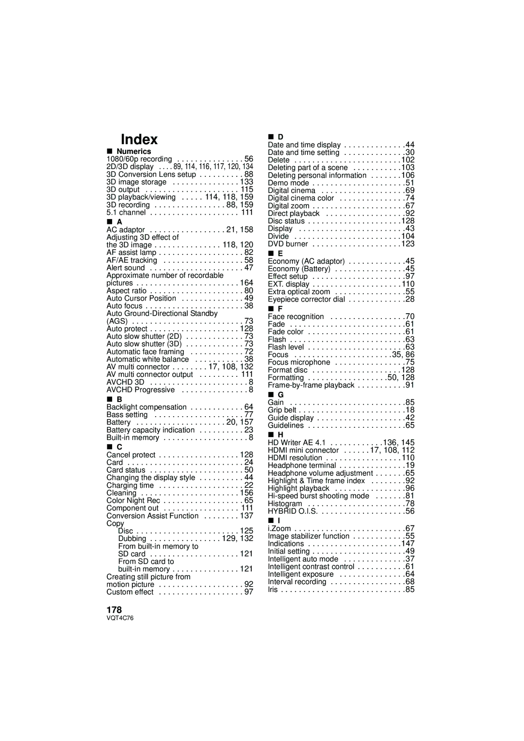 Panasonic HC-X900M owner manual 178, Numerics, Motion picture Custom effect 