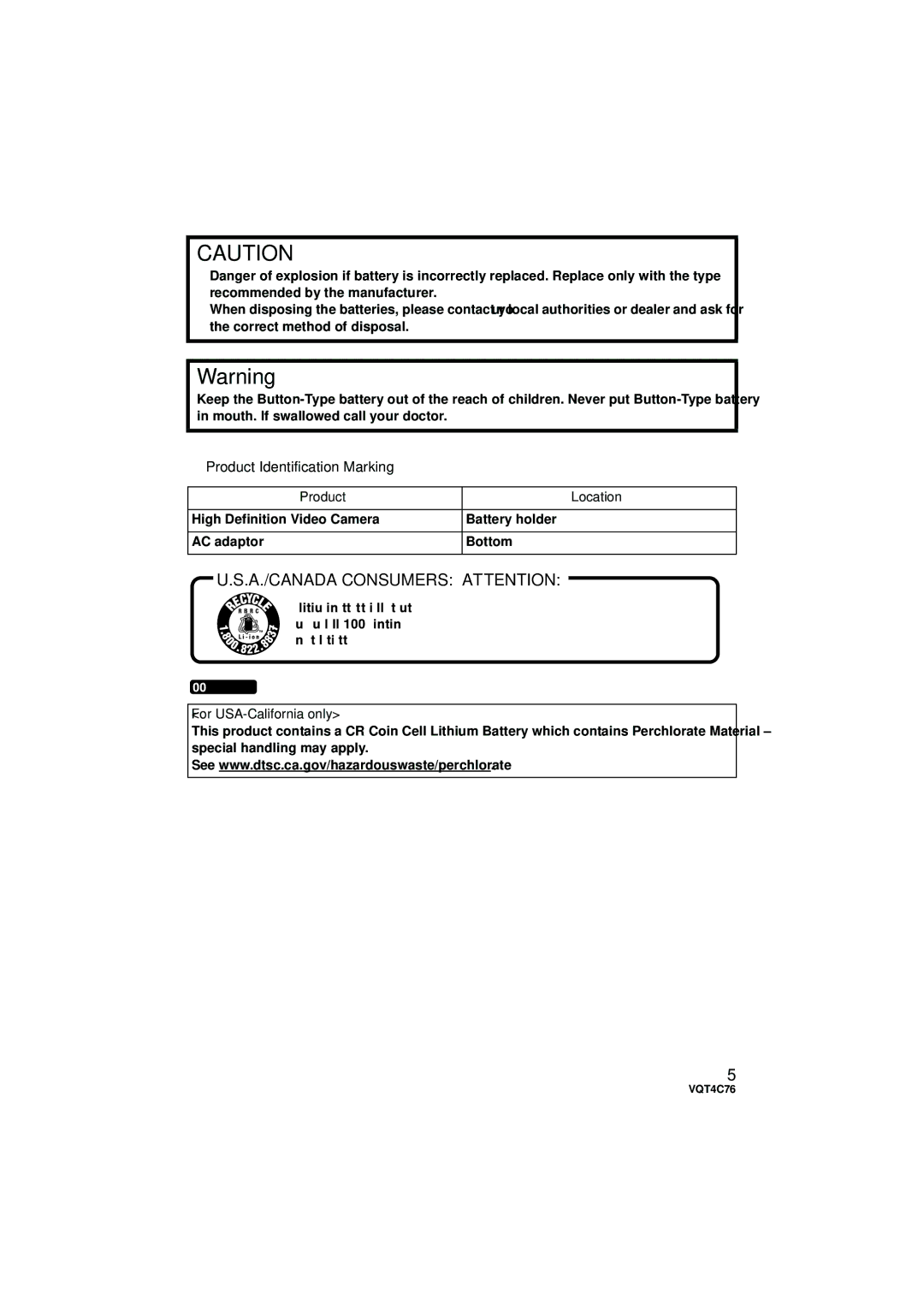 Panasonic HC-X900M owner manual A./CANADA Consumers Attention, Product Identification Marking, Product Location 