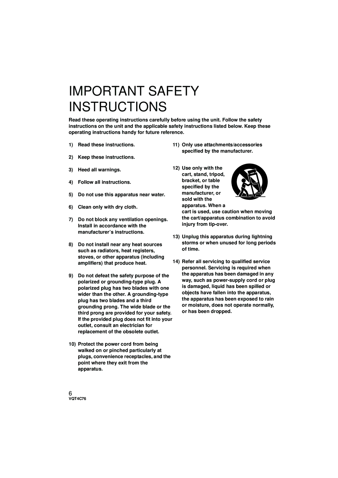 Panasonic HC-X900M owner manual Important Safety Instructions 