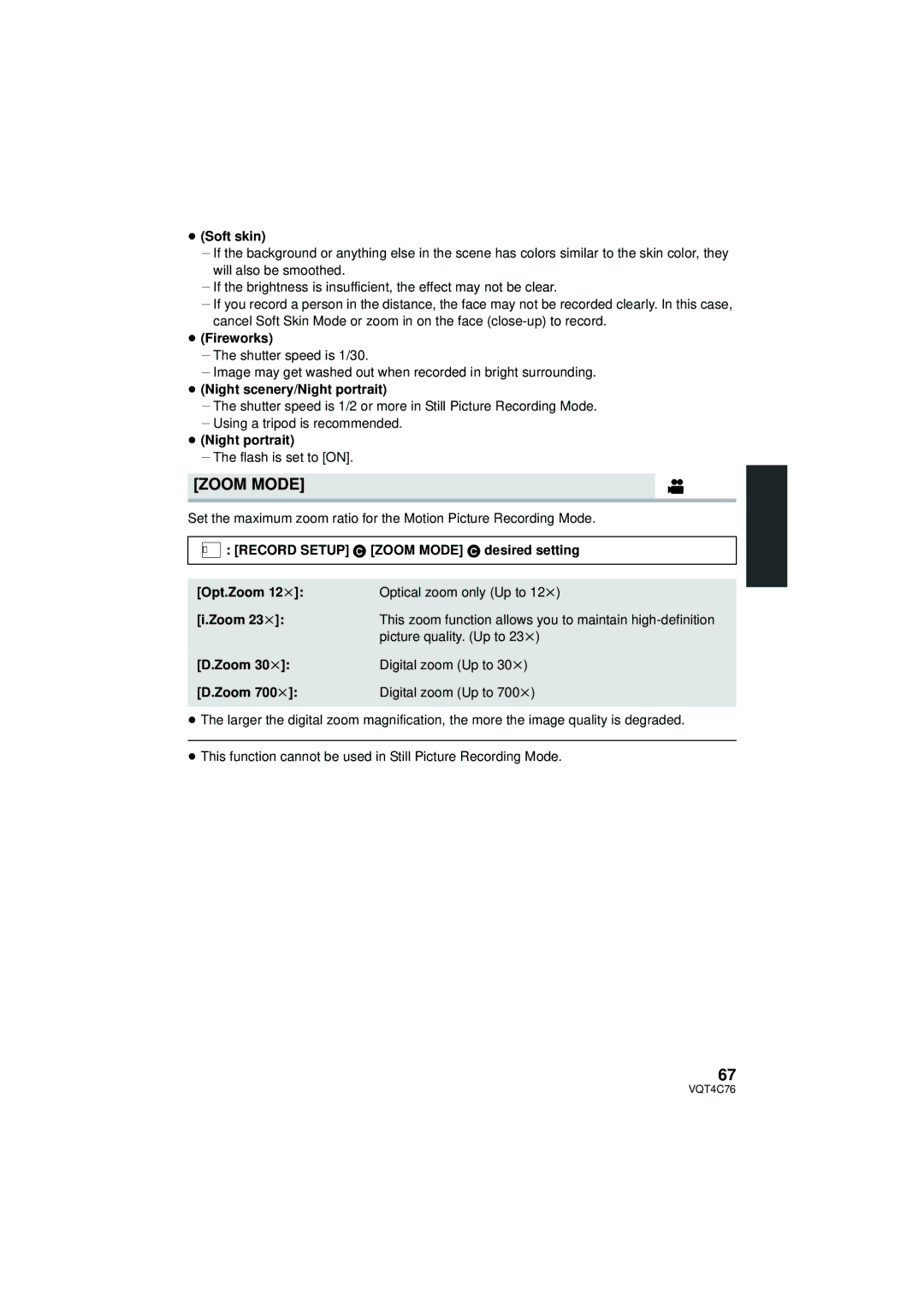 Panasonic HC-X900M owner manual Zoom Mode 