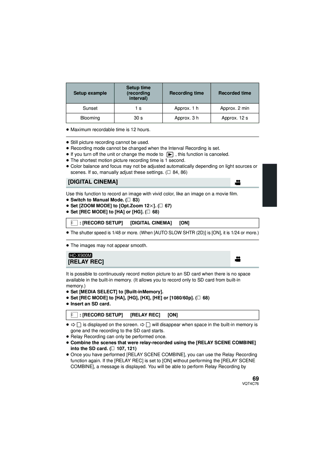 Panasonic HC-X900M owner manual Menu Record Setup # Digital Cinema # on, Menu Record Setup # Relay REC # on 