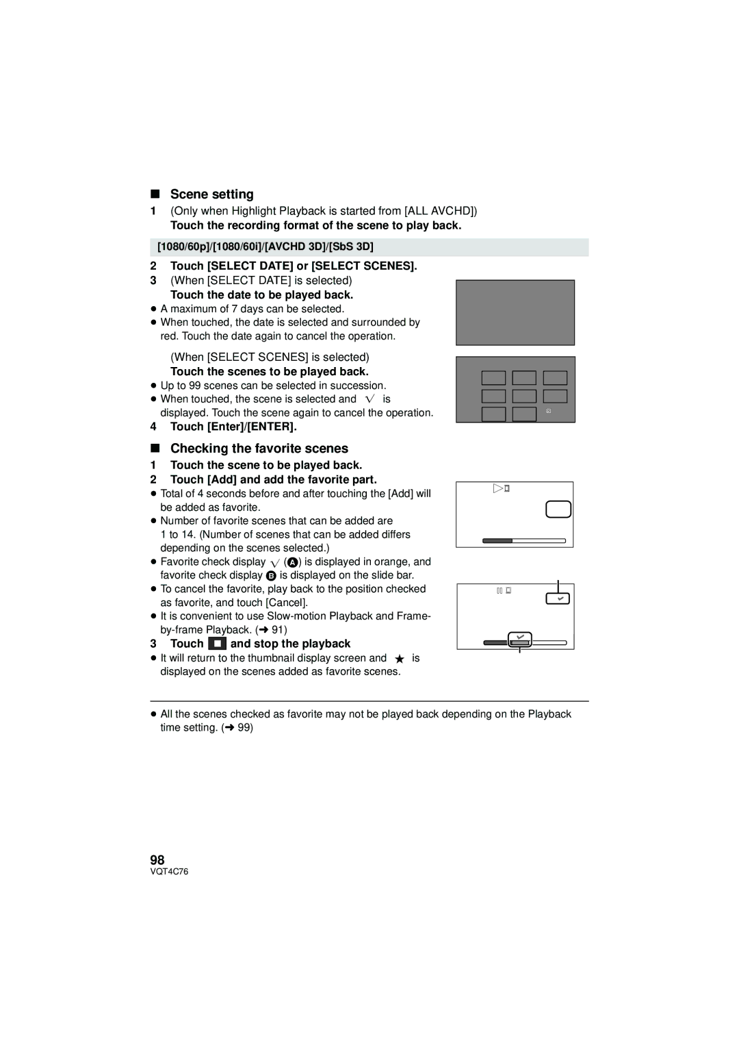 Panasonic HC-X900M owner manual Scene setting, Checking the favorite scenes 