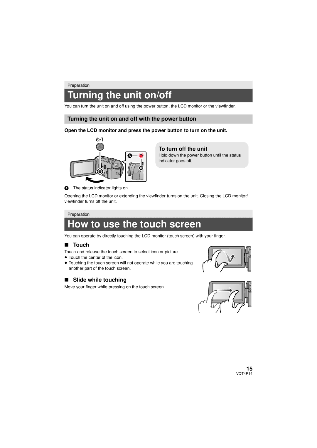 Panasonic HC-X910, HC_X902, HC-902M owner manual Turning the unit on/off, How to use the touch screen 