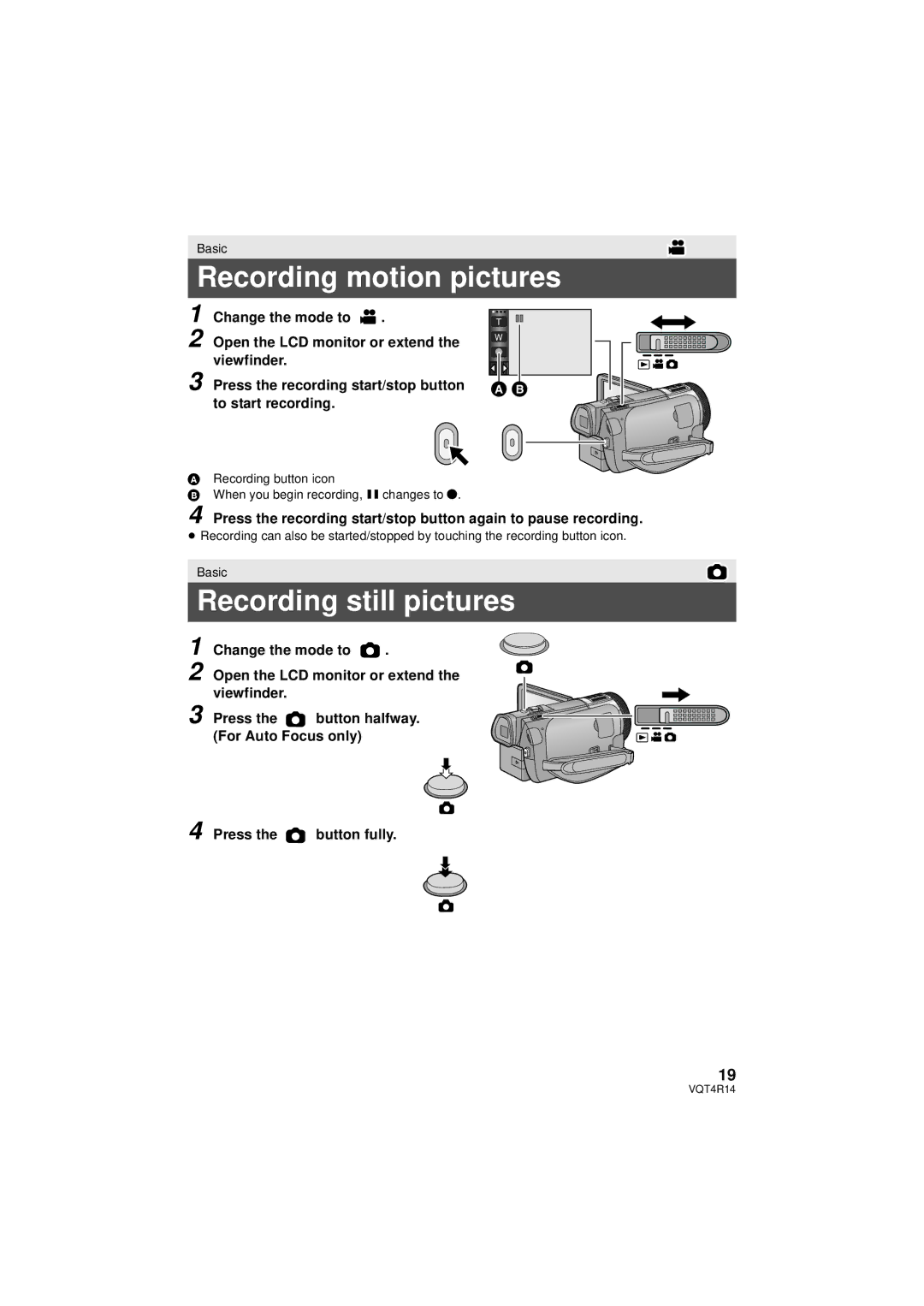 Panasonic HC_X902, HC-X910, HC-902M owner manual Recording motion pictures, Recording still pictures, Change the mode to 