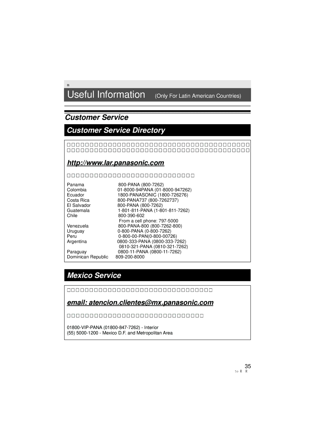 Panasonic HC-902M, HC-X910, HC_X902 owner manual Customer Service Directory, 01-8000-94PANA 