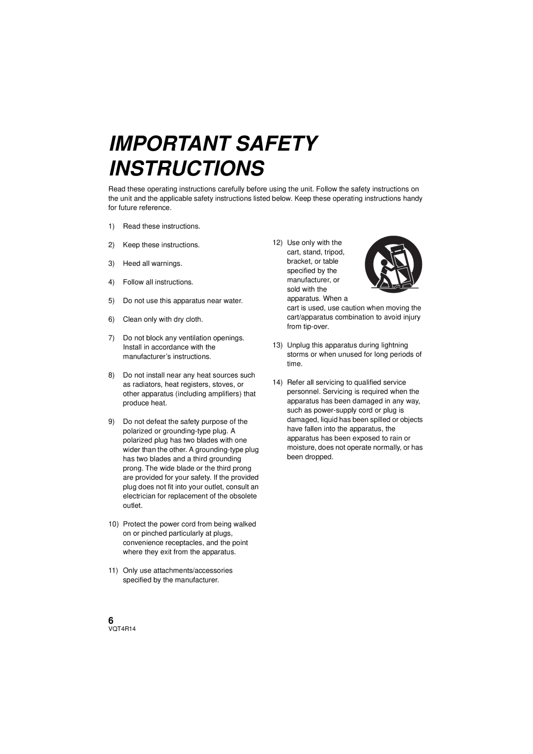 Panasonic HC-X910, HC_X902, HC-902M owner manual Important Safety Instructions 