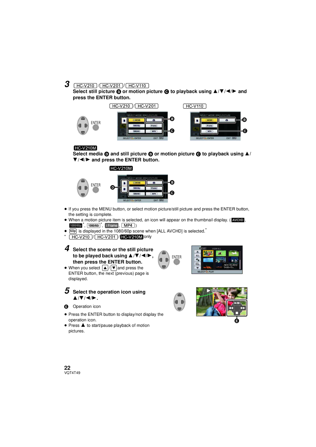 Panasonic HCV201K, HC-V210M, HC-V201, HC-V110 owner manual Select the operation icon using, 2/1 