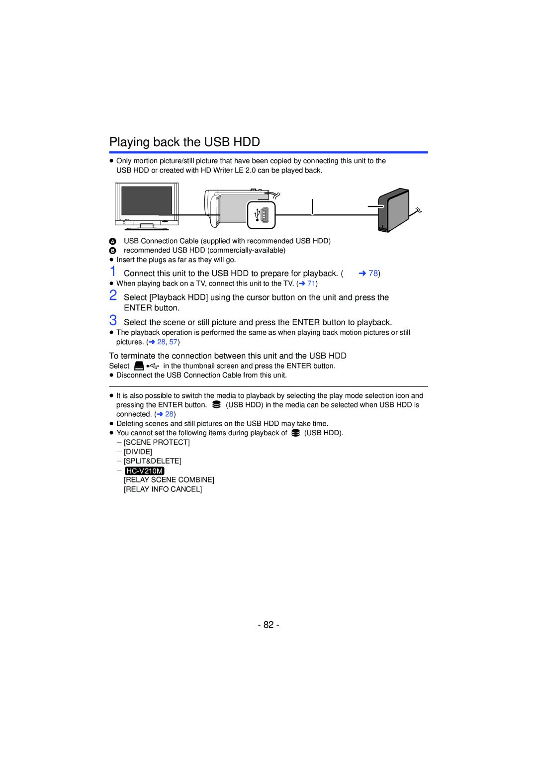 Panasonic HCX920K, HCV201K, HC-V210M Playing back the USB HDD, Connect this unit to the USB HDD to prepare for playback. l 