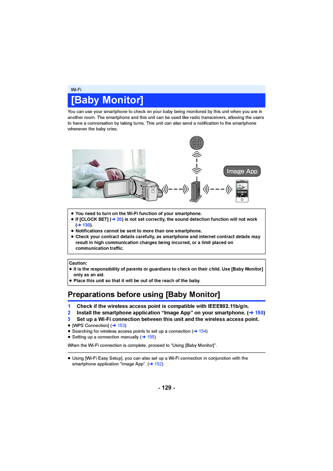 Panasonic HCV550K owner manual Preparations before using Baby Monitor, 129 