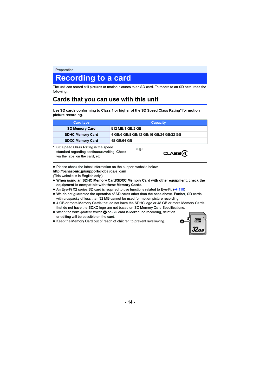 Panasonic HCV550K owner manual Recording to a card, Cards that you can use with this unit, Card type Capacity 