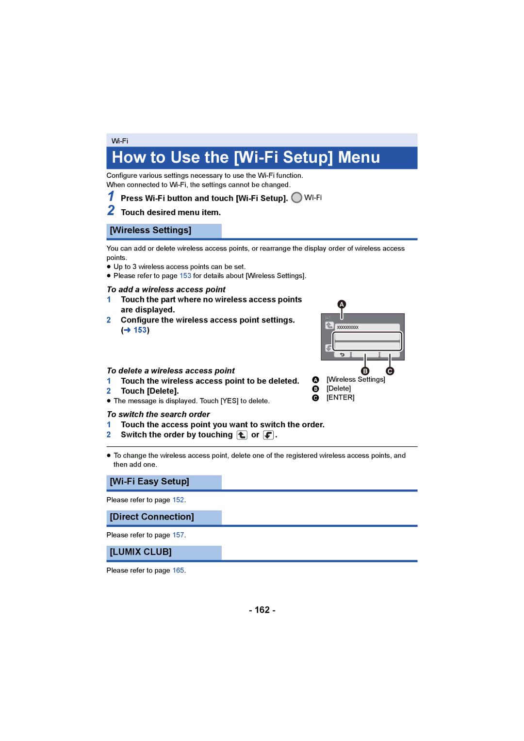 Panasonic HCV550K owner manual How to Use the Wi-Fi Setup Menu, Lumix Club 