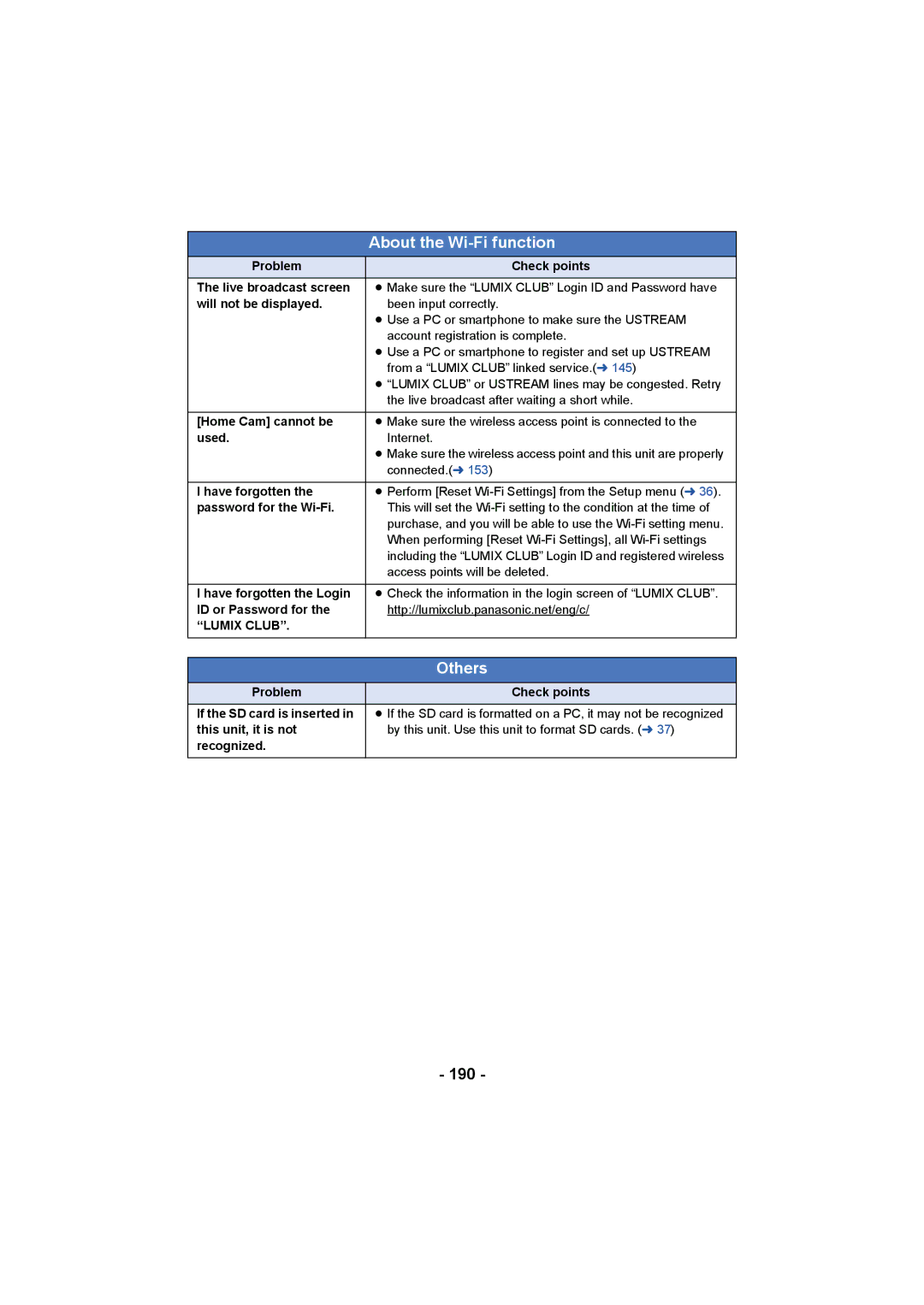 Panasonic HCV550K owner manual 190, Lumix Club 