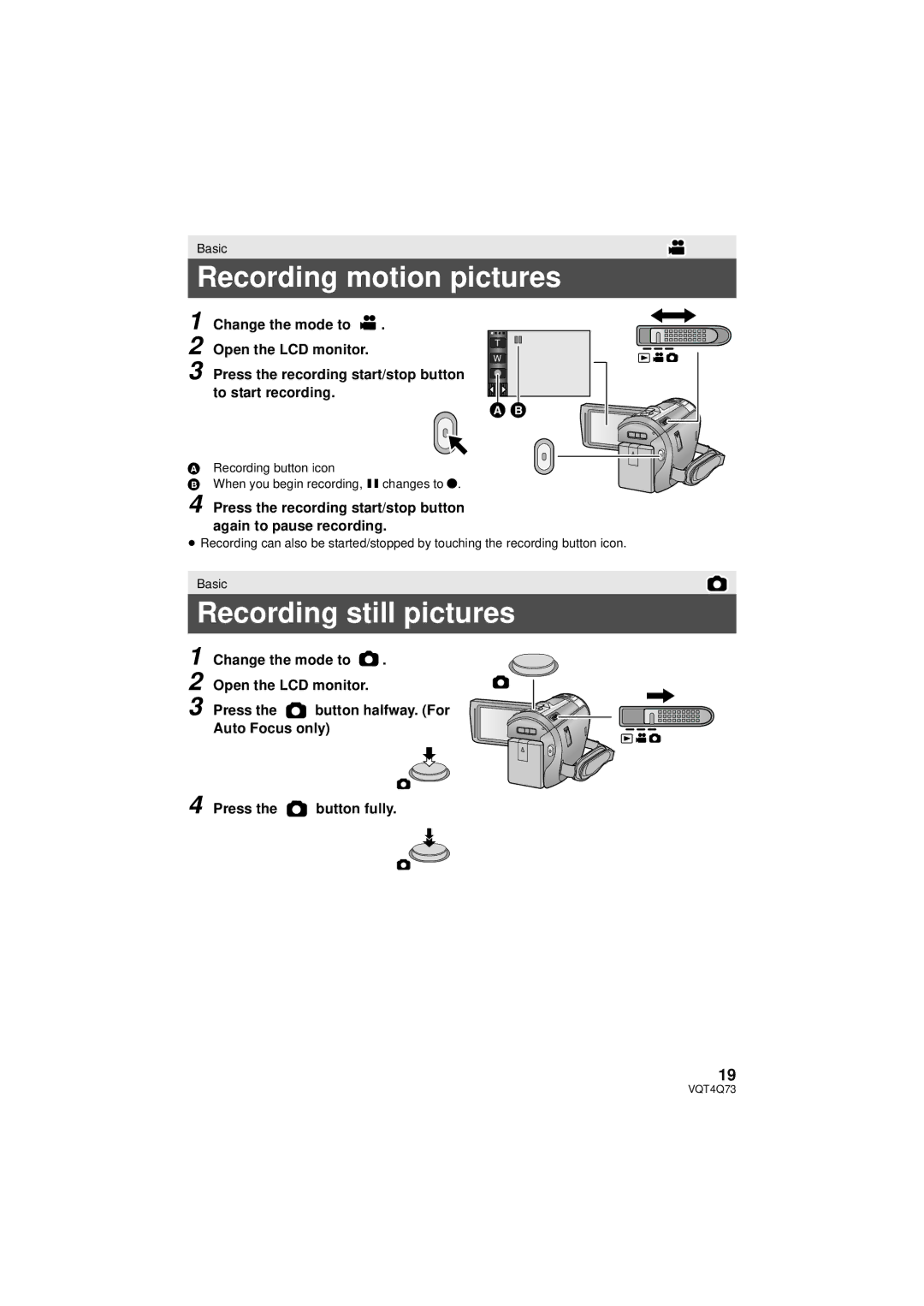 Panasonic HC-V710P/PC, HCV720K, HC-V720K, HC-V720P/PC, HC-V720MP/PC Recording motion pictures, Recording still pictures,   