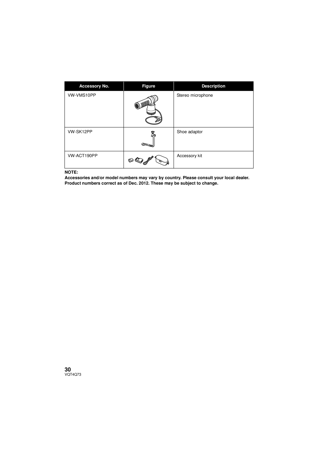 Panasonic HCV720K, HC-V720K, HC-V720P/PC, HC-V720MP/PC, HC-V710P/PC owner manual VW-VMS10PP VW-SK12PP VW-ACT190PP 