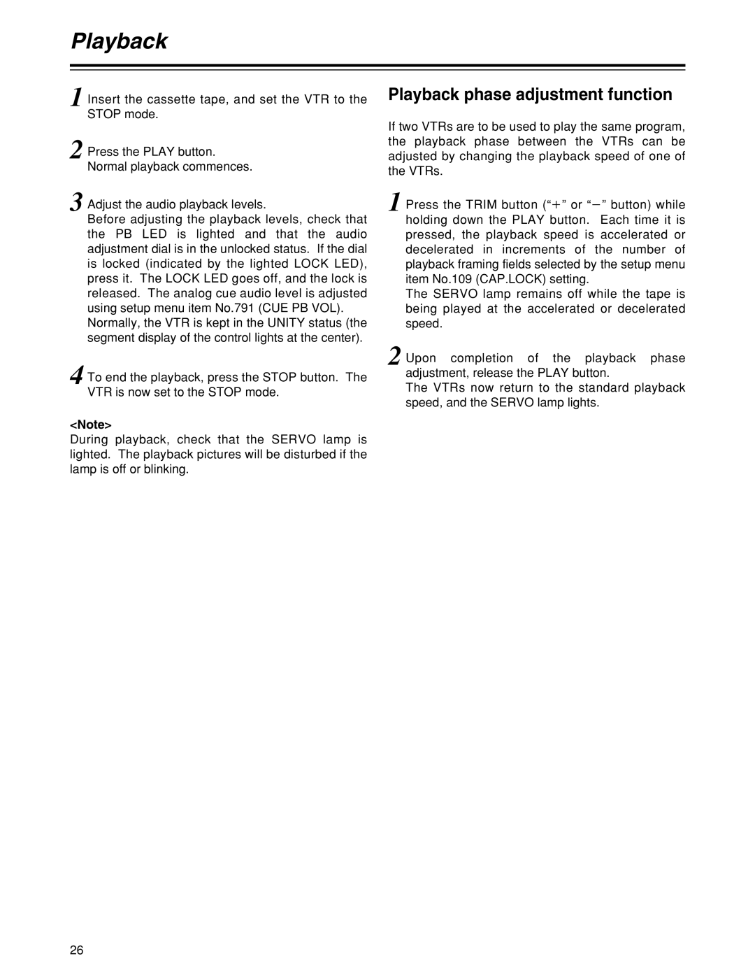 Panasonic HD1700pe manual Playback phase adjustment function 