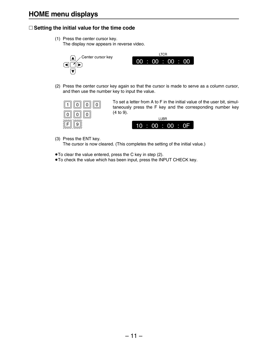 Panasonic HD3700H operating instructions 00 00 00, ∑ Setting the initial value for the time code 