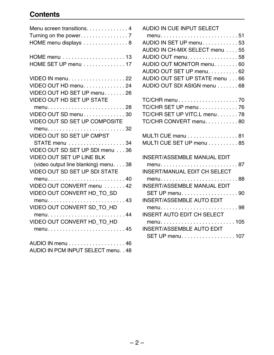 Panasonic HD3700H operating instructions Contents 