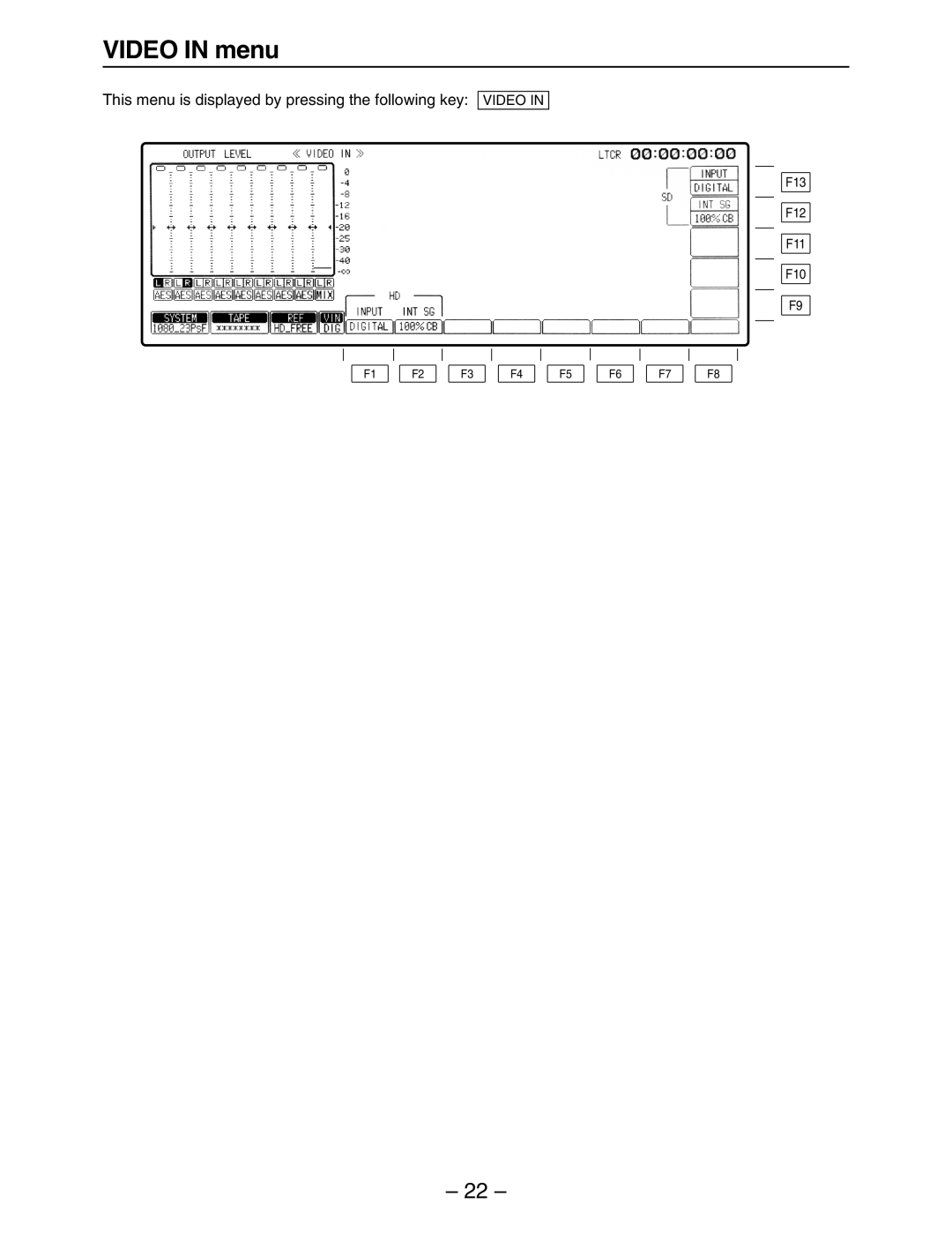 Panasonic HD3700H operating instructions Video in menu, This menu is displayed by pressing the following key 