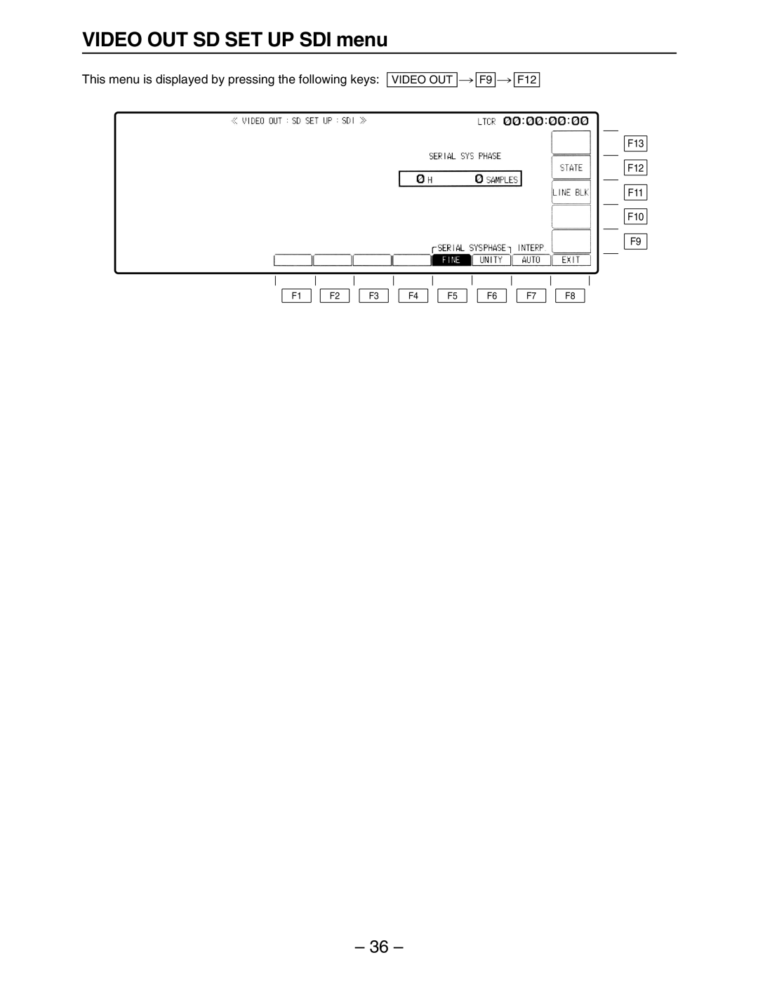 Panasonic HD3700H Video OUT SD SET UP SDI menu, This menu is displayed by pressing the following keys 