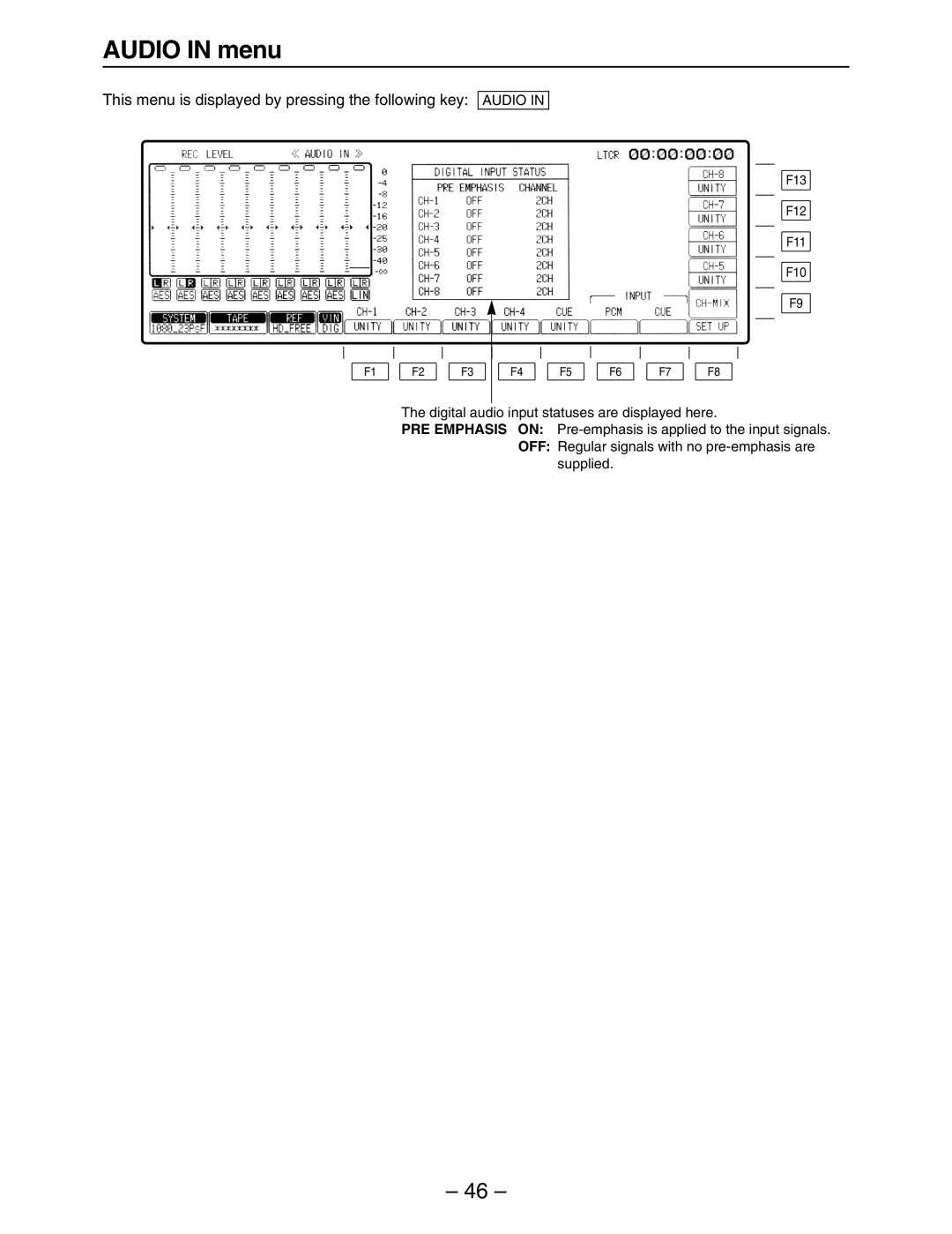 Panasonic HD3700H operating instructions Audio in menu, This menu is displayed by pressing the following key 