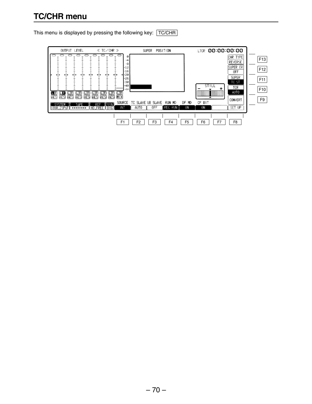 Panasonic HD3700H operating instructions TC/CHR menu, This menu is displayed by pressing the following key 