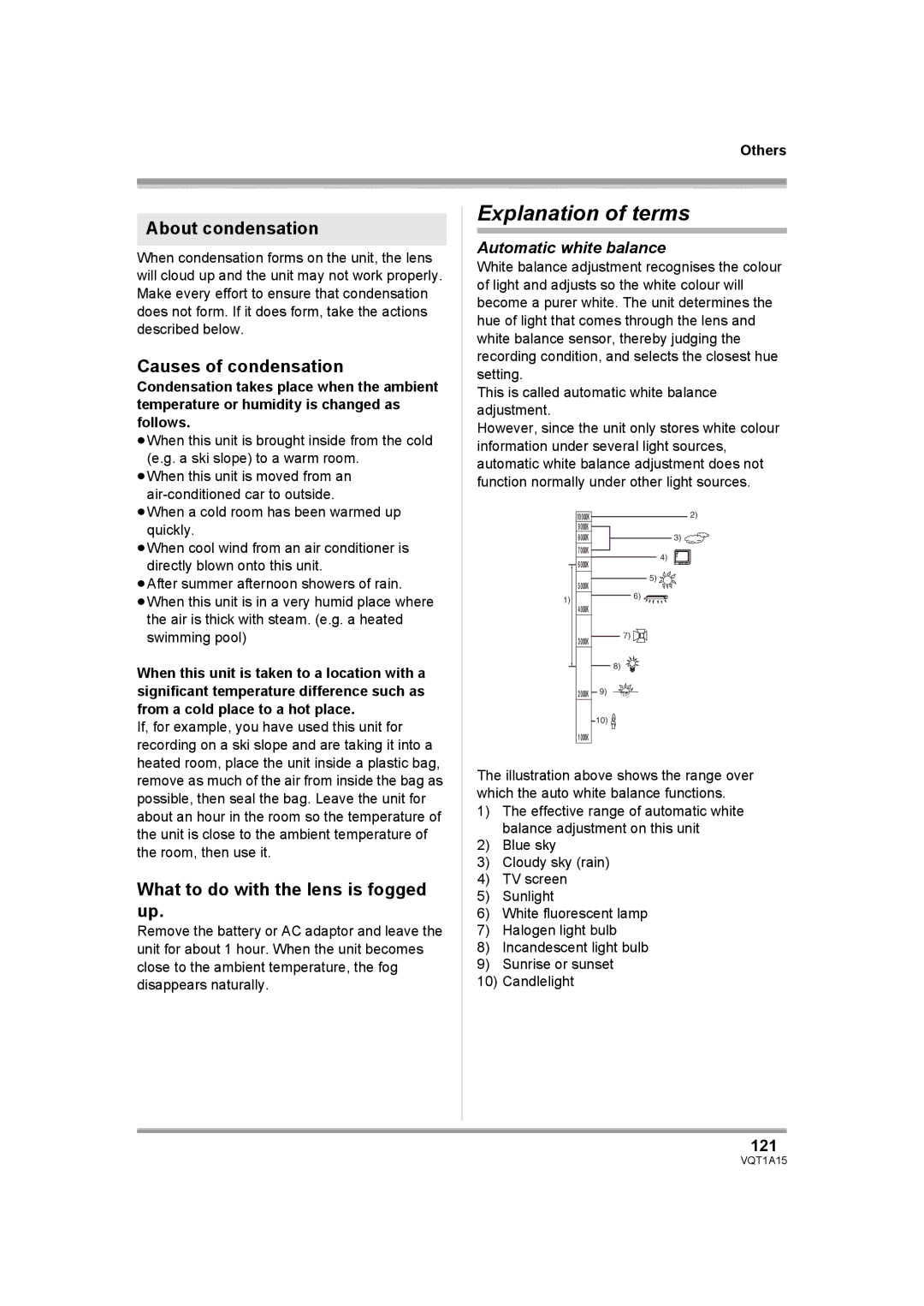 Panasonic HDC-DX1 Explanation of terms, About condensation, Causes of condensation, What to do with the lens is fogged up 