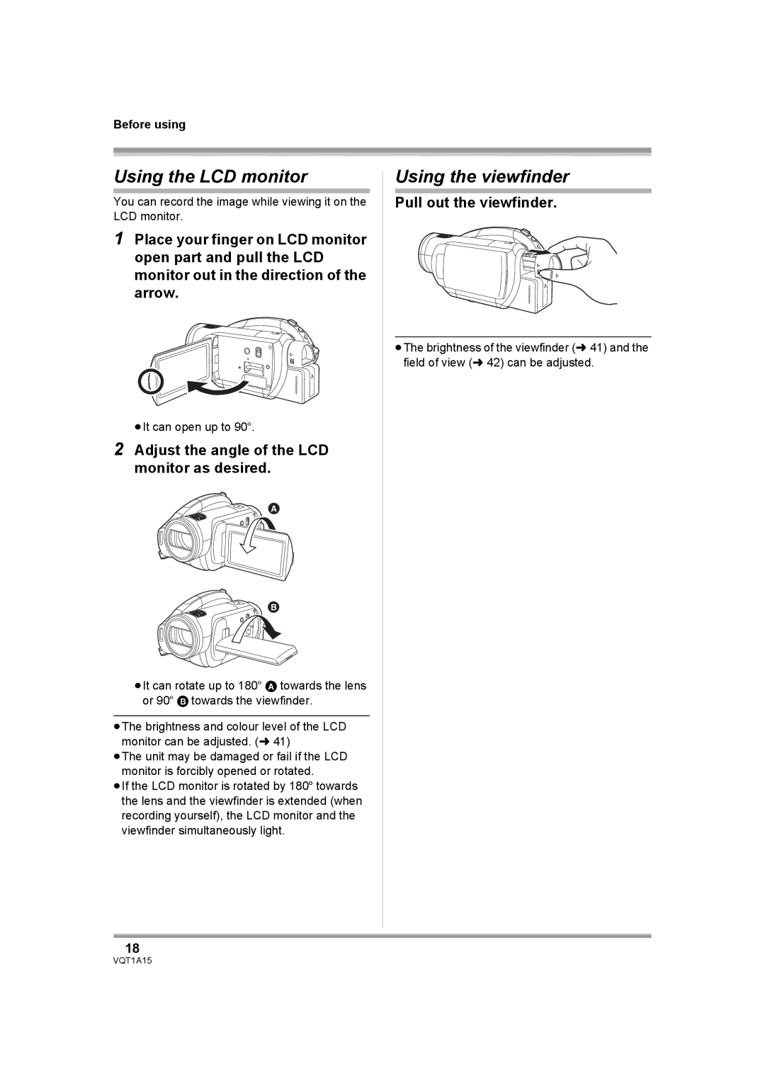 Panasonic HDC-DX1 Using the LCD monitor, Using the viewfinder, Adjust the angle of the LCD monitor as desired 