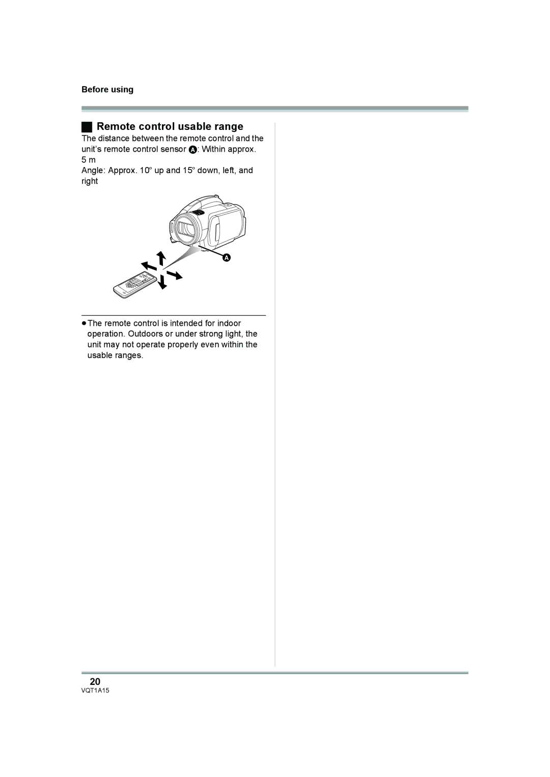 Panasonic HDC-DX1 operating instructions Remote control usable range 